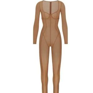 Skims Ultra Fine Mesh Catsuit in Bronze 4X